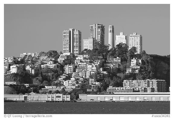 Telegraph Hill and Coit Tower seen from Treasure Island, early morning. San Francisco, California, USA