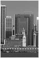 Embarcadero and Ferry Building. San Francisco, California, USA (black and white)