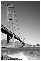 Wave and Golden Gate Bridge. San Francisco, California, USA (black and white)