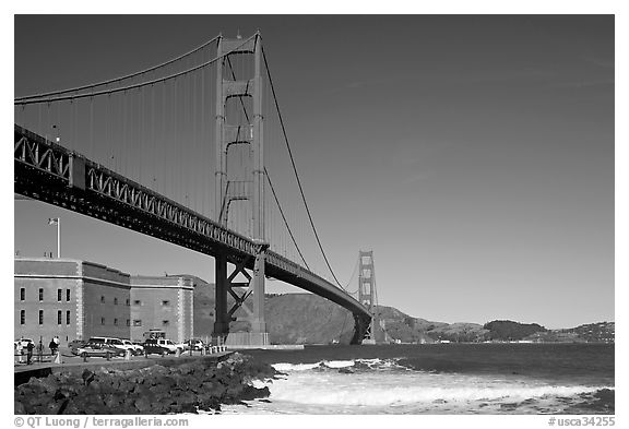 Fort Point and Golden Gate Bridge. San Francisco, California, USA (black and white)