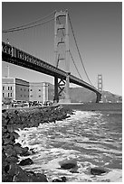 Three-story Fort Point below the Golden Gate Bridge. San Francisco, California, USA ( black and white)