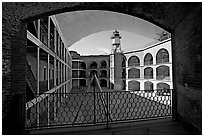 Fort Point courtyard and galleries. San Francisco, California, USA (black and white)