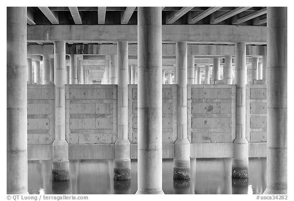 Underneath highway 101 bridge near Seminary Drive, Sausalito. California, USA (black and white)