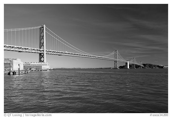 Pier, Oakland Bay Bridge, and Yerba Buena Island, early morning. San Francisco, California, USA