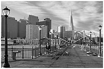 Pier seven and skyline, morning. San Francisco, California, USA ( black and white)