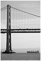 Bay Bridge and tanker,  morning. San Francisco, California, USA ( black and white)