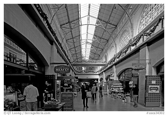 Marketplace in the Ferry building. San Francisco, California, USA (black and white)
