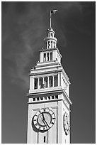 Clock tower of the Ferry building, 204 foot tall. San Francisco, California, USA (black and white)