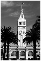 Clock tower of the Ferry building, modeled after the  Seville Cathedral. San Francisco, California, USA ( black and white)