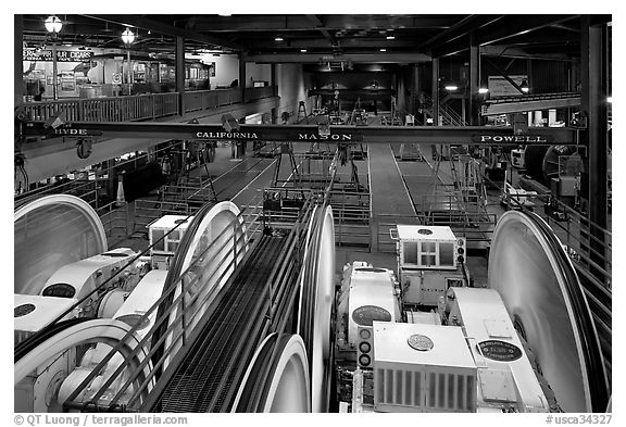 Sheave room viewing area in the cable car barn. San Francisco, California, USA