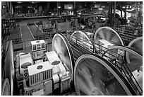 Cable Car powerhouse with cable winding machines. San Francisco, California, USA (black and white)