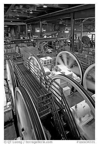 Cable winding machinery in the Cable-car powerhouse. San Francisco, California, USA