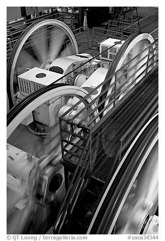 Cable winding machine in the cable-car barn. San Francisco, California, USA