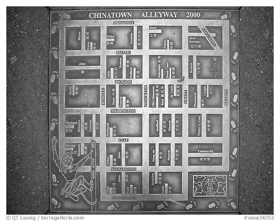 Alleyway map of Chinatown. San Francisco, California, USA (black and white)