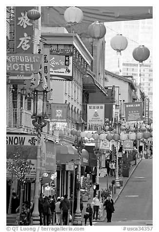 Grant Street, the most commercial street of Chinatown. San Francisco, California, USA (black and white)