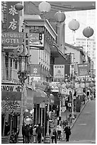 Grant Street, the most commercial street of Chinatown. San Francisco, California, USA ( black and white)