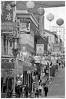 Grant Street, the most commercial street of Chinatown. San Francisco, California, USA (black and white)