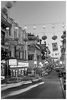 Grant Street at dusk,  Chinatown. San Francisco, California, USA ( black and white)