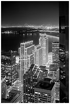 Embarcadero Centre seen from above at night. San Francisco, California, USA (black and white)