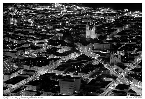 Above view of North Beach at night. San Francisco, California, USA