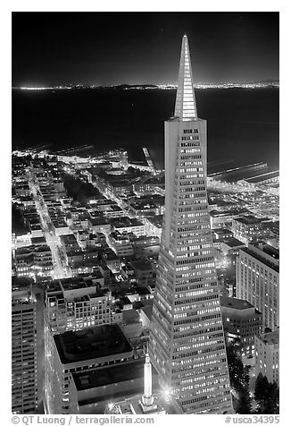 Transamerica Pyramid at night from the Carnelian Room. San Francisco, California, USA