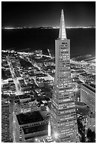 Transamerica Pyramid at night from the Carnelian Room. San Francisco, California, USA ( black and white)