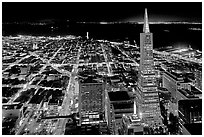 City lights with Transamerica Pyramid. San Francisco, California, USA (black and white)