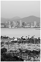 Skyline, Lyon Peak, and San Miguel Mountain, sunset. San Diego, California, USA ( black and white)