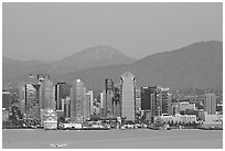 One America Plaza and skyline, sunset. San Diego, California, USA ( black and white)