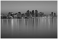 Skyline from Harbor Island, dawn. San Diego, California, USA (black and white)