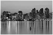 Skyline and buoy, dawn. San Diego, California, USA ( black and white)