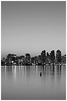 Skyline and reflections at dawn. San Diego, California, USA (black and white)