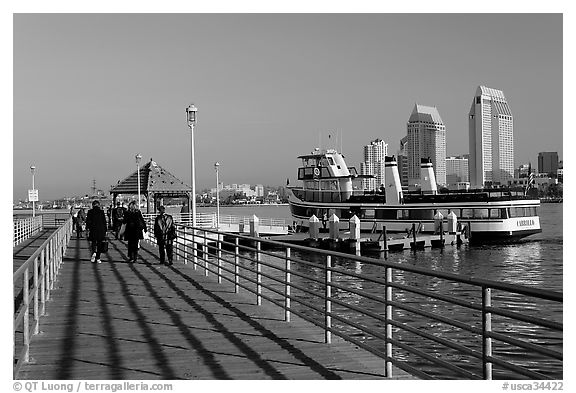 Pier, ferry, and skyline, Coronado. San Diego, California, USA