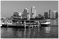 Ferry and skyline, Coronado. San Diego, California, USA ( black and white)