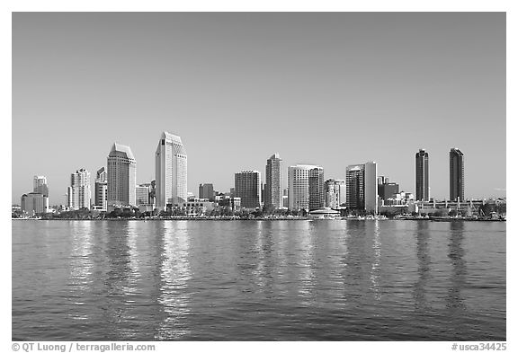 San Diego skyline from Coronado, early morning. San Diego, California, USA (black and white)