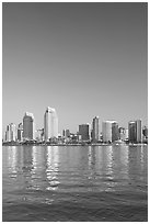 Skyline from across the harbor,  Coronado. San Diego, California, USA (black and white)
