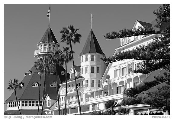 Turrets and towers of Hotel Del Coronado. San Diego, California, USA