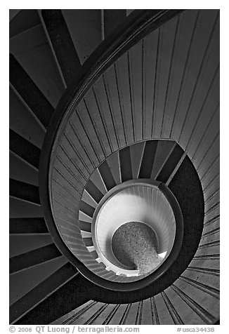 Spiral staircase inside Point Loma Lighthous. San Diego, California, USA (black and white)
