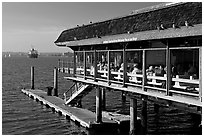 Restaurant at the edge of harbor. San Diego, California, USA ( black and white)