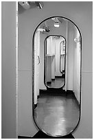 Corridor, USS Midway. San Diego, California, USA (black and white)