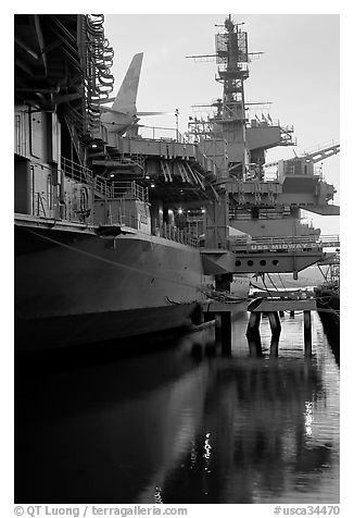 USS Midway aircraft carrier, sunset. San Diego, California, USA