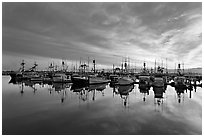 Fishing boats at sunset. San Diego, California, USA ( black and white)