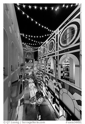 Westfield Shoppingtown Horton Plaza at night. San Diego, California, USA (black and white)