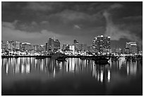 San Diego skyline from Harbor Drive, nite. San Diego, California, USA ( black and white)