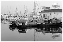 Boathouse and boats for rent, Coronado. San Diego, California, USA (black and white)