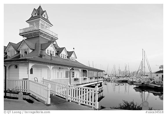 Boathouse and yachts, Coronado. San Diego, California, USA