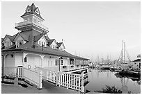 Boathouse and yachts, Coronado. San Diego, California, USA ( black and white)