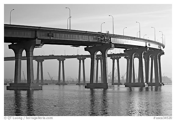 San Diego-Coronado Bay Bridge, early morning. San Diego, California, USA (black and white)