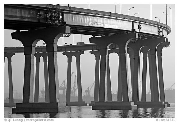 Pilars of the Bay Bridge, Coronado. San Diego, California, USA (black and white)
