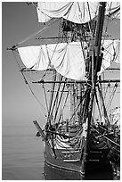 HMS Surprise, used in the movie Master and Commander, Maritime Museum. San Diego, California, USA (black and white)